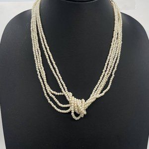 J. Crew Multi Strands Pearls Beaded Knotted Necklace Gold Tone 20 Inches